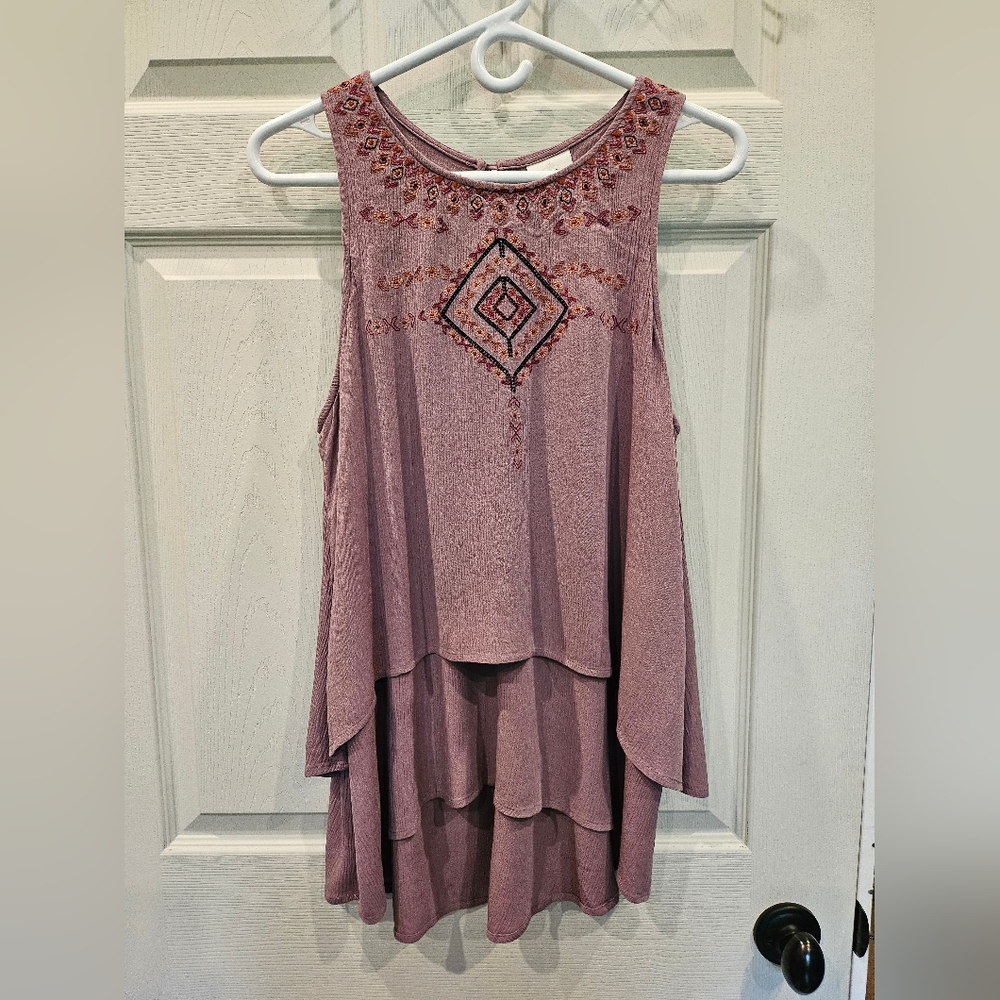Embroidered Dusty Mauve Layered Tank Top - Women